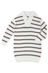 Striped O-Ring Zip Front Collared Drop Shoulder Long Sleeve Sweater Dress